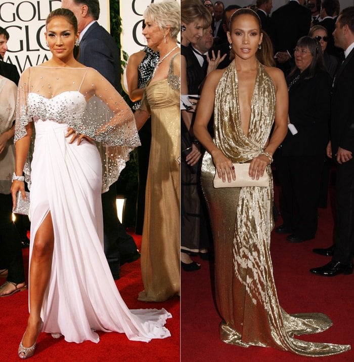 JLo's stunning Golden Globes appearances in 2009 and 2011, showcasing her versatile red carpet glamour