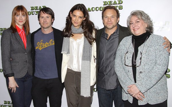 Actress Judy Greer, actor Josh Hamilton, actress Katie Holmes, actor Norbert Leo Butz and actress Jayne Houdyshell attend the "Dead Accounts" Broadway cast photocall