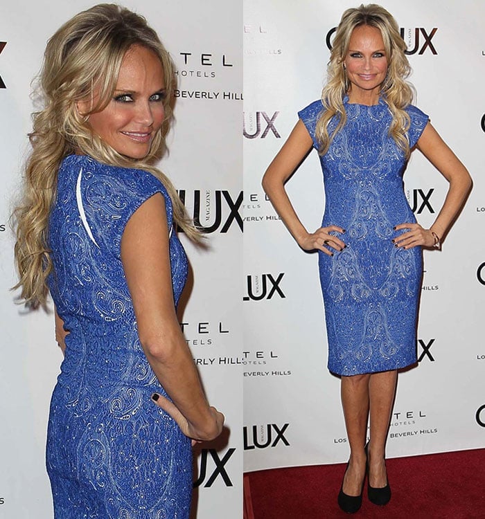 Kristin Chenoweth flashed her legs in a blue lace dress at the opening of Riviera 31