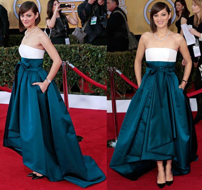 Marion Cotillard in a blue and white Dior Haute Couture silk gown at the 19th Annual Screen Actors Guild (SAG) Awards