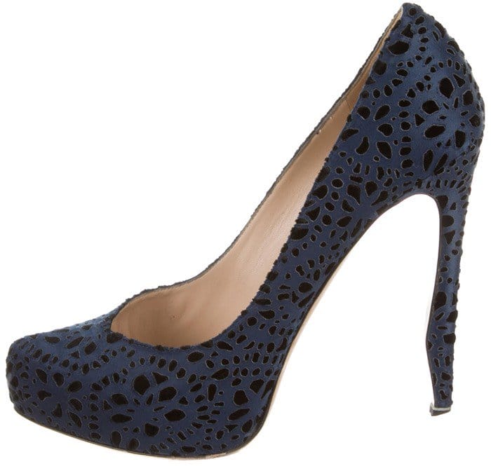 Nicholas Kirkwood Blue 'Sabrina' Velvet Platform Heels with Cut-outs