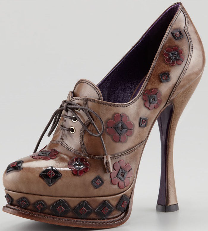 Prada Flower-Detailed Lace-Up Pumps