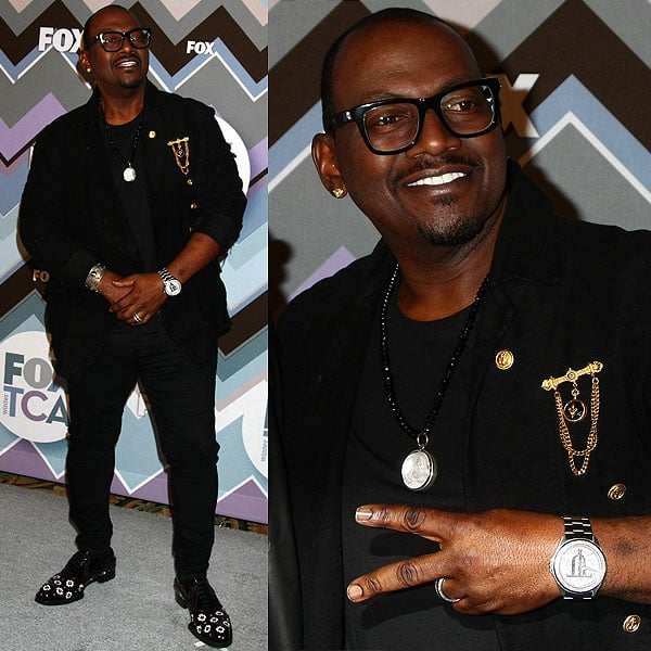 Randy Jackson stands out in an all-black ensemble accessorized with statement jewelry and embellished loafers at the Fox All-Star Party