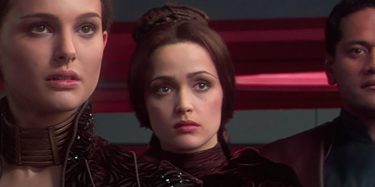 Rose Byrne as Dormé, the handmaiden to Natalie Portman's Senator Padmé Amidala, in Star Wars: Episode II – Attack of the Clones