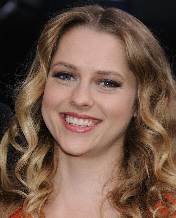 Teresa Palmer wears her curly hair down for an appearance on Much Music's New.Music.Live television show