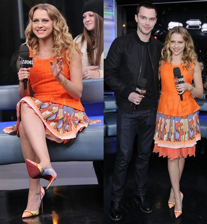 Teresa Palmer and co-star Nicholas Hoult appear on Much Music's New.Music.Live television show