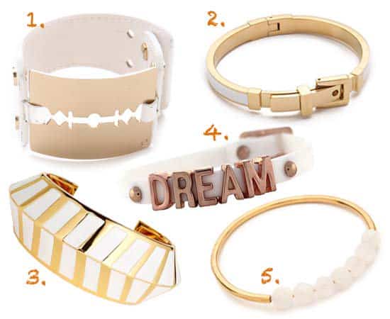 Gold and white cuff bracelets