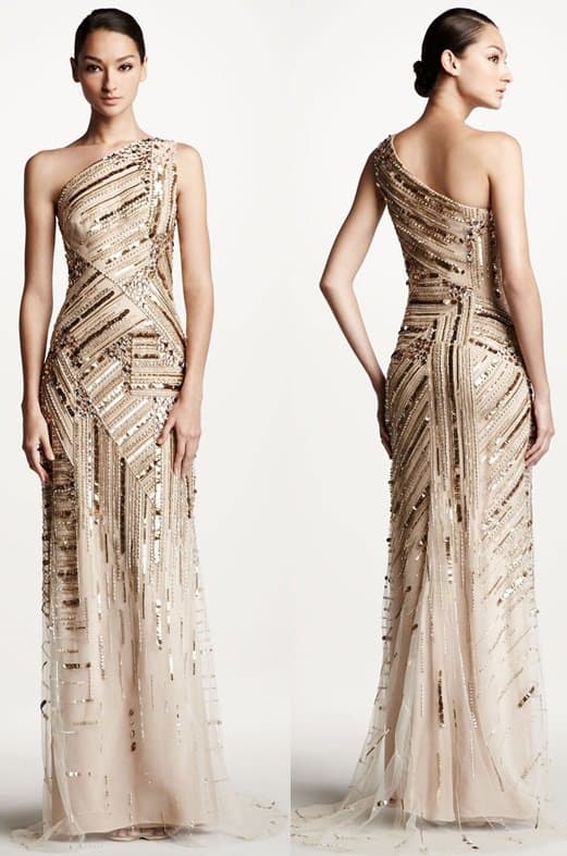 Carolina Herrera Embroidered One Shoulder Gown