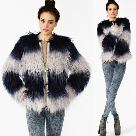 Chaser Dark Streak Faux Fur Jacket in Navy/Silver