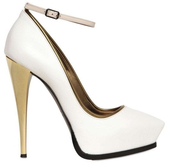 Jennifer Lopez Wears Lanvin Mirror-Heel Ankle-Strap Leather Pumps