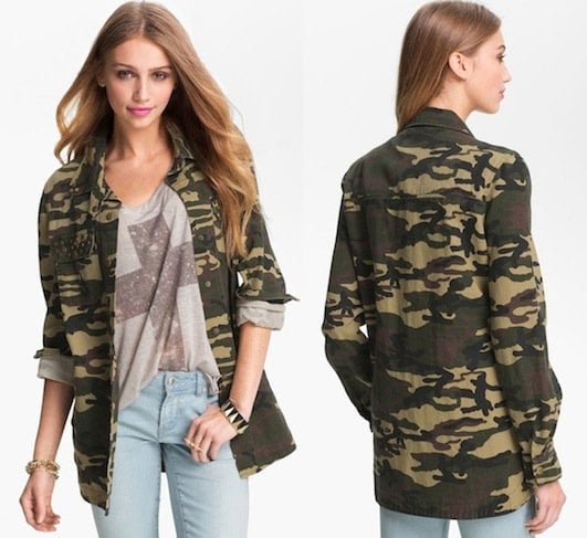 Lush Studded Camo Print Army Jacket in Green