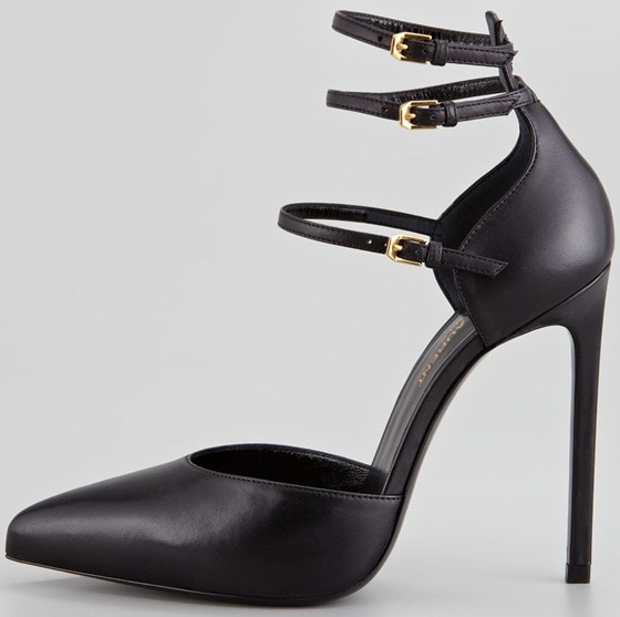 Saint Laurent Paris Triple-Strap Pumps in Black Leather