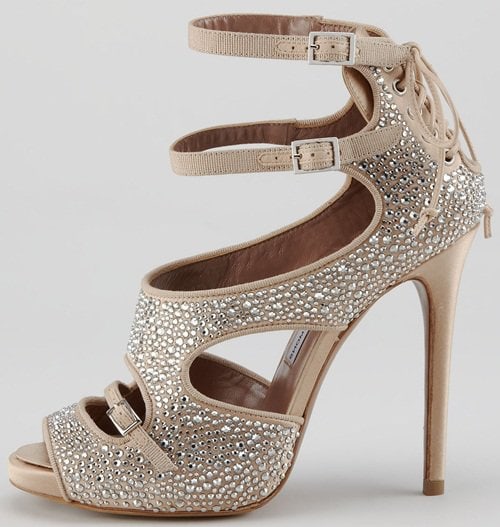 Tabitha Simmons Crystal-Covered 'Bailey' Sandals in Nude