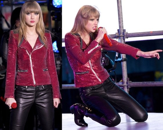 Taylor Swift performing in Times Square during New Year's Eve celebrations