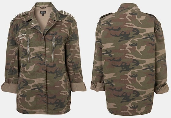 Topshop Studded Camo Jacket in Khaki/Olive