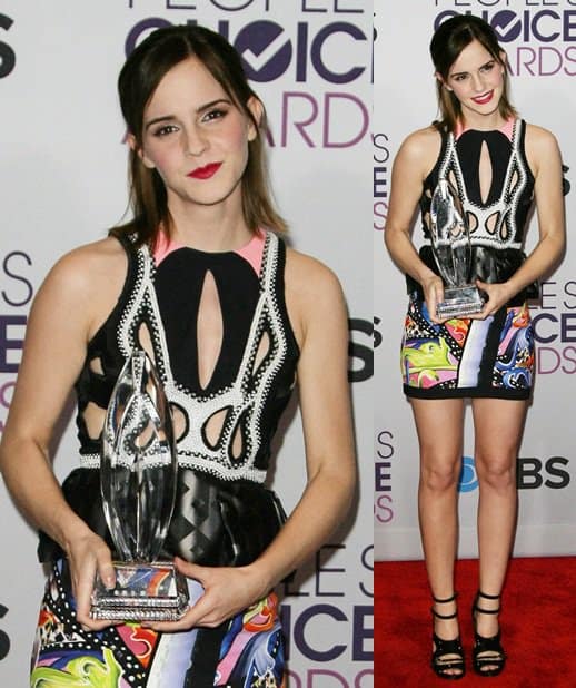 Emma Watson stands out in a bold, multi-cutout Peter Pilotto dress at the People's Choice Awards, Los Angeles, 2013