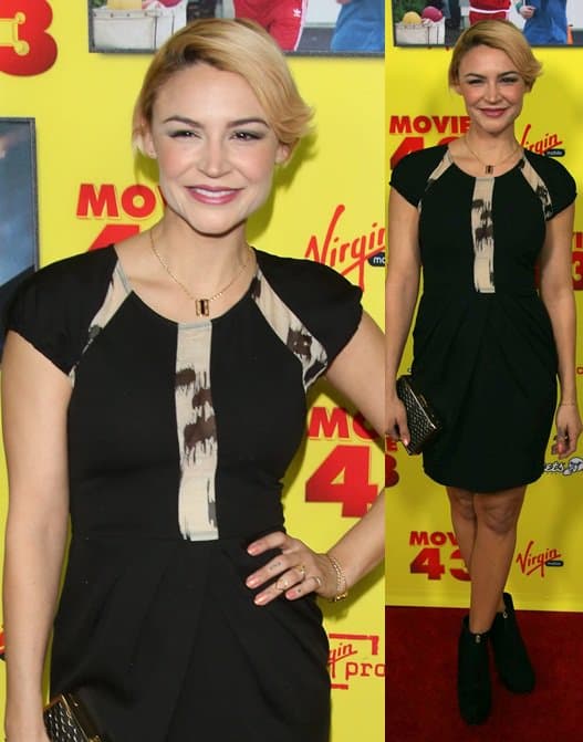 Samaire Armstrong makes a statement with her snake-printed minaudière at the 'Movie 43' Hollywood premiere