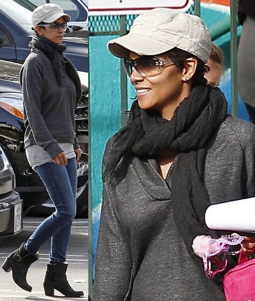 Halle Berry adds a touch of sophistication with a classic black scarf while out in Los Angeles, January 29, 2013