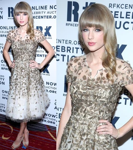 Taylor Swift graces the 2012 Ripple Of Hope Gala, The New York Marriott Marquis, December 3, 2012, in an Oscar de la Renta gown, epitomizing her status as a fashion icon with her choice of elegant and timeless pieces