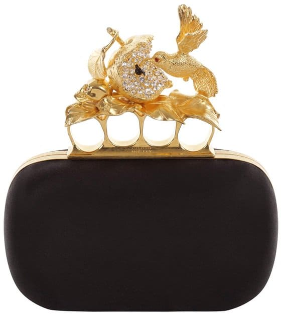 Alexander McQueen Black Satin Apple & Hummingbird Knucklebox Clutch