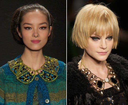 Models wearing collar necklaces on the runway at the Anna Sui Ready to Wear Fall/Winter 2013-2014 fashion show
