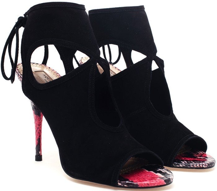 Aquazzura "Mod Sexy Thing" Suede and Python Sandal Booties