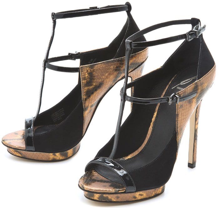 B Brian Atwood "Campisa" Snake and Suede T-Strap Sandals