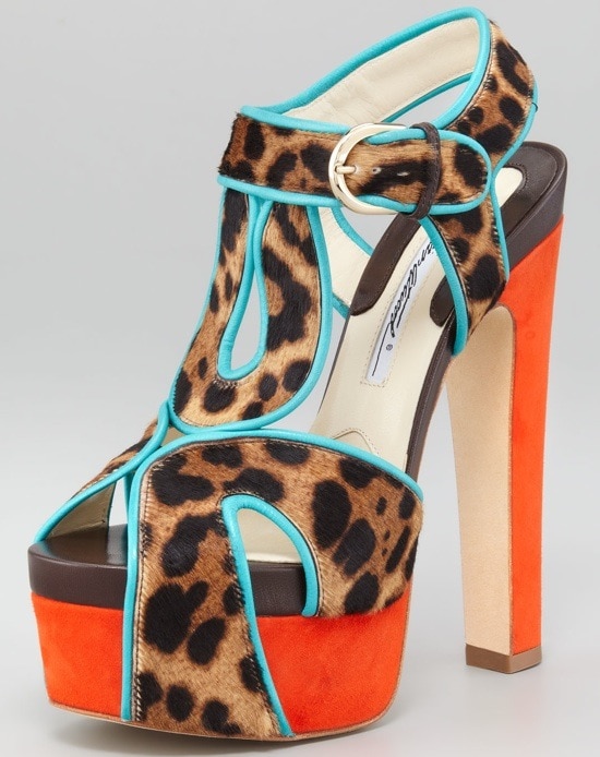 Brian Atwood Colorblock Leopard-Print T-Strap Sandals