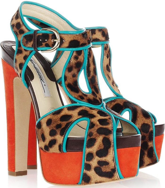 Brian Atwood Multicolor Brigitte Calf Hair and Suede Platform Sandals