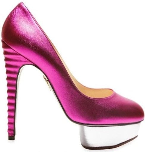Charlotte Olympia Metallic Ribbed Heel 'Dolly' Pumps