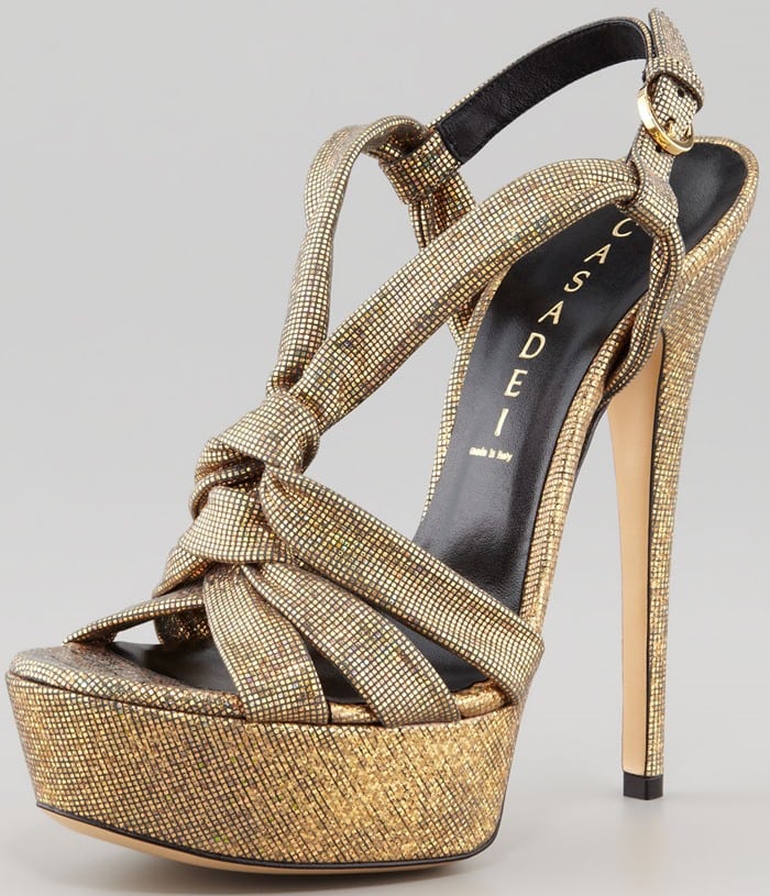 Casadei Disco Y-Strap Sandals in Gold