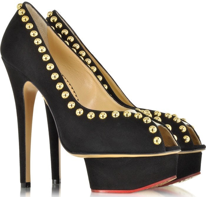 Charlotte Olympia Daphne Studs Black Suede Platform Pump