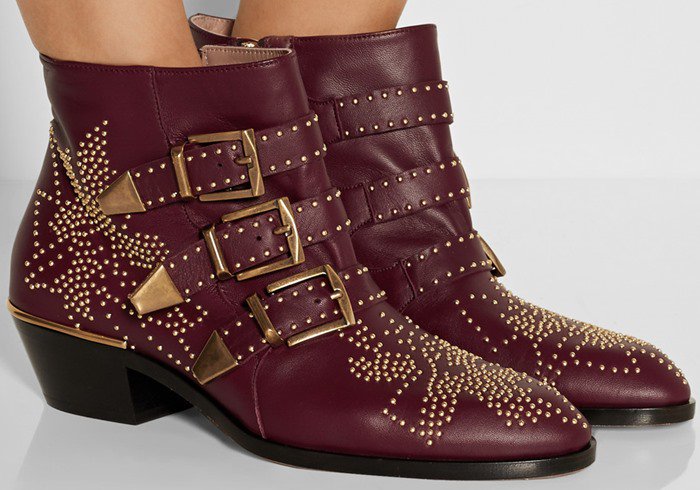 Chloe Susanna red studded textured-leather ankle boots