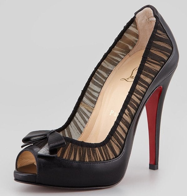 Christian Louboutin Angelique Chiffon & Leather Red-Sole Pumps in Black