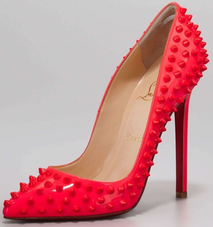 Christian Louboutin 'Pigalle Spiked' Fluorescent Patent Red Sole Pump