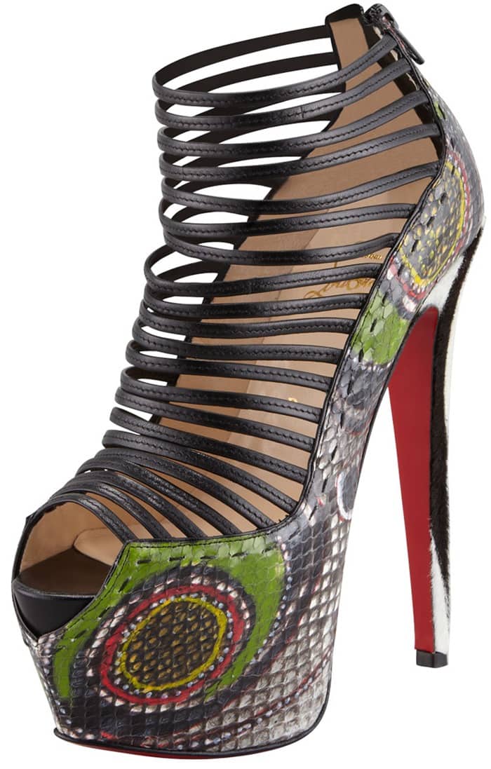 Christian Louboutin "Zoulou" Python Strappy Platform Red-Sole Sandals