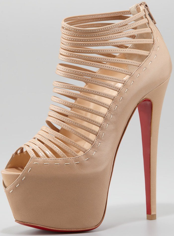 Christian Louboutin 'Zoulou' Leather Platform Sandals in Beige