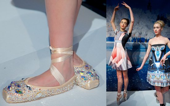 Ballerinas doubling as models for Clover Canyon's Autumn/Winter 2013 collection and showing off their skills in dazzling toe shoes