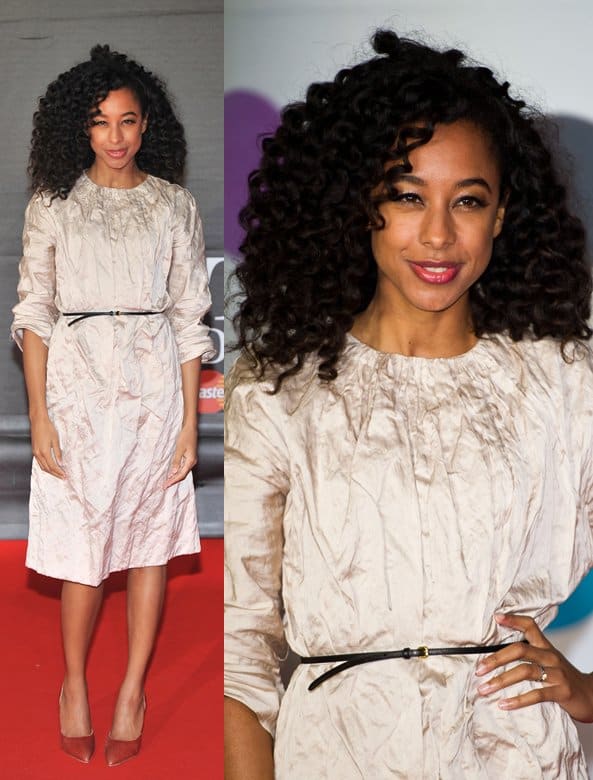 Corinne Bailey Rae at the Brit Awards 2013, London: An attempt to blend casual with formal in Miu Miu's Spring 2013 collection falls flat amidst the glam
