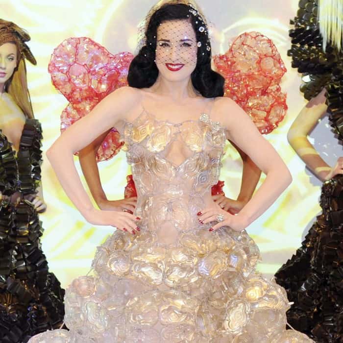 Dita Von Teese exudes elegance in a unique dress made of biscuit tins at the Lambertz Monday Night, Cologne 2013