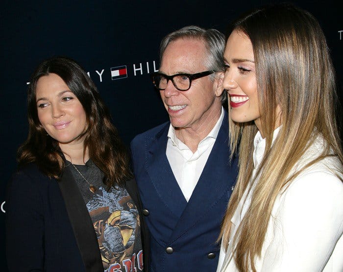Drew Barrymore, Tommy Hilfiger, and Jessica Alba attend a party to celebrate the opening of the new Tommy Hilfiger West Coast Flagship store on Robertson Boulevard February 13, 2013