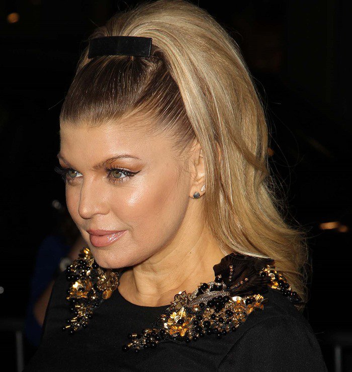 Fergie's Gucci dress is jeweled at the neckline