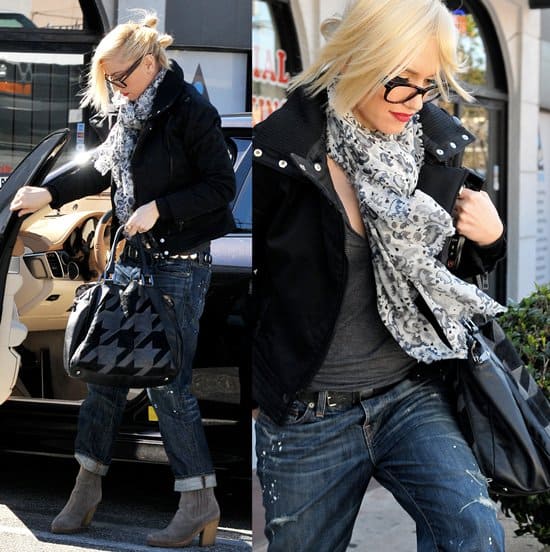 Musician and fashion mogul Gwen Stefani still looked glam in her dark-hued ensemble