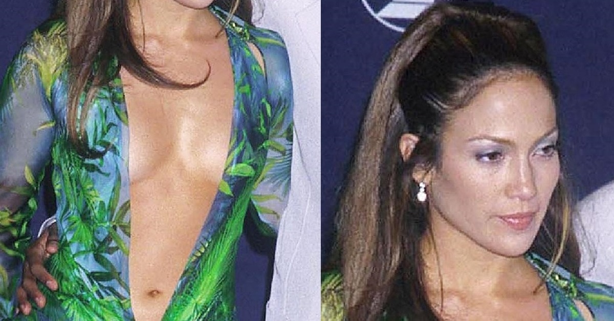 jennifer lopez green dress nip slip Leggy Jennifer Lopez in Extremely Low-Cut and Hip Slit Dress