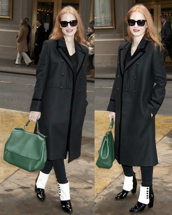 Jessica Chastain arrives at Walter Kerr Theatre for the Broadway play 'The Heiress' in New York City