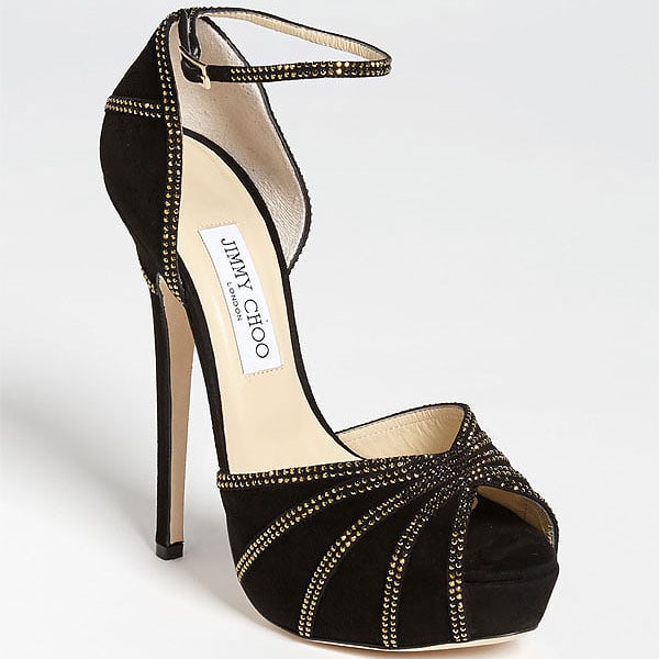 Jimmy Choo "Kalpa" Crystal-Accented Suede Ankle-Strap Sandals