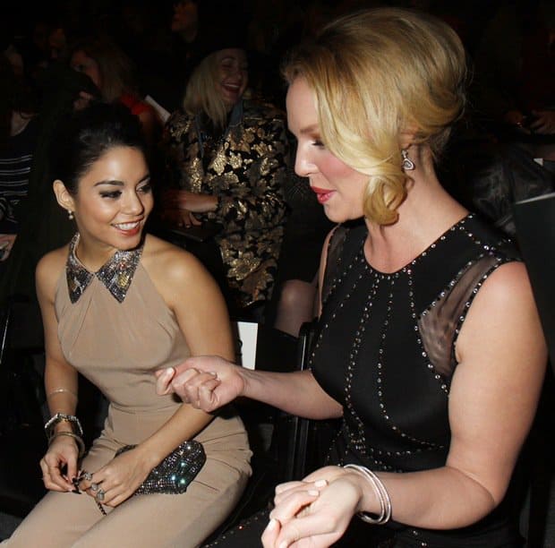Katherine Heigl and Vanessa Hudgens attend the Jenny Packham Fall 2013 fashion show during Mercedes-Benz Fashion Week in New York City