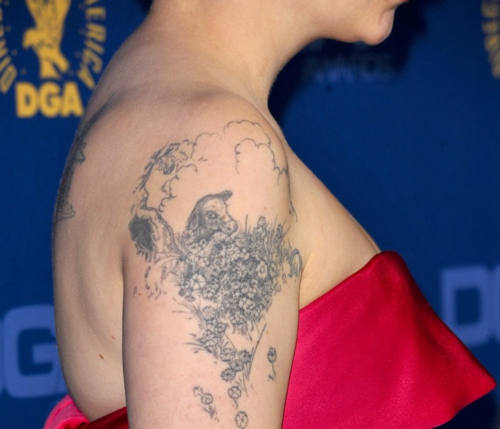 Lena Dunham's Ferdinand the bull tattoo on her upper left arm