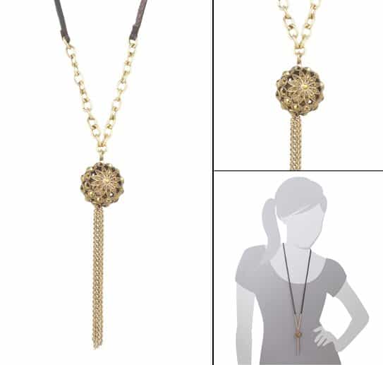 Lucky Brand Pave Gold Ball and Tassel Necklace