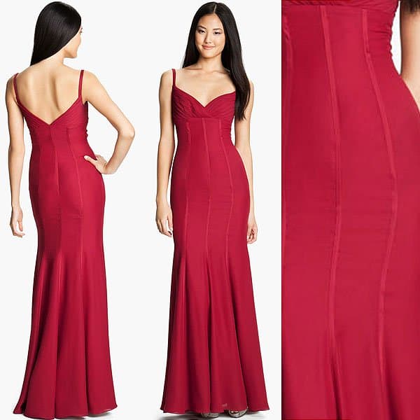 ML Monique Lhuillier Bridesmaids satin trim surplice gown